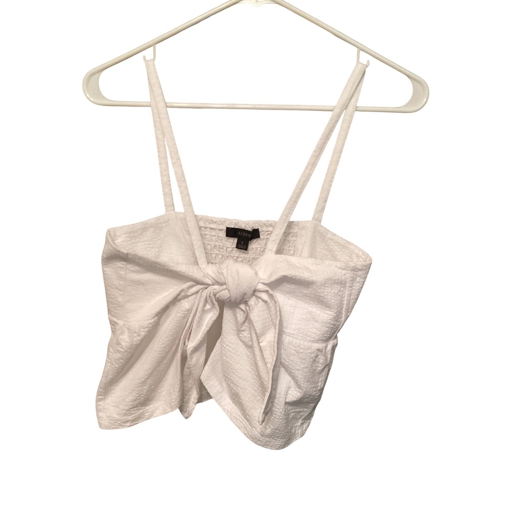 J.Crew Womens White Seersucker Tie Front Smocked Back Camisole Crop Top Large
